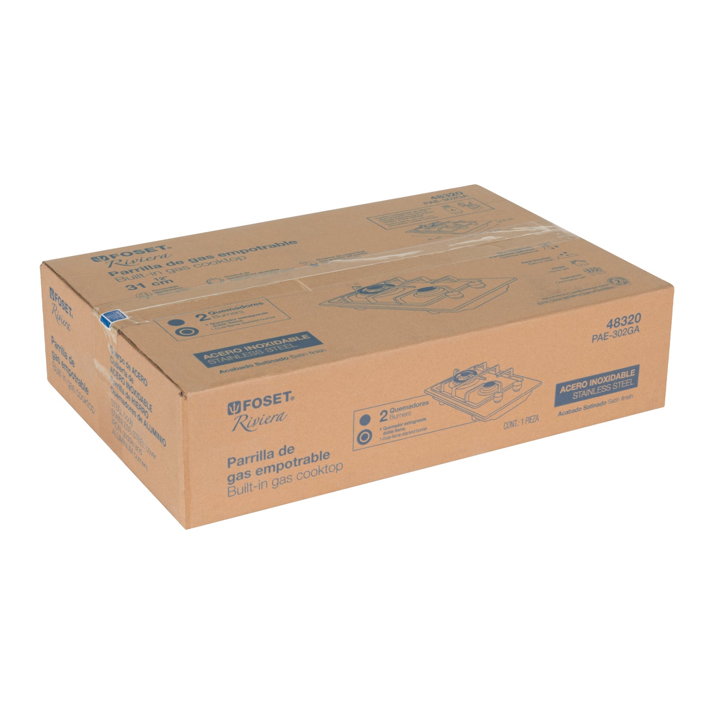 Parrilla gas empotrable 30cm, 2 quem, acero inox, RIVIERA