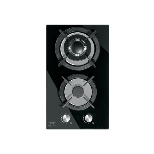 Parrilla gas empotrable 30cm, 2 quem, vidrio negro, RIVIERA