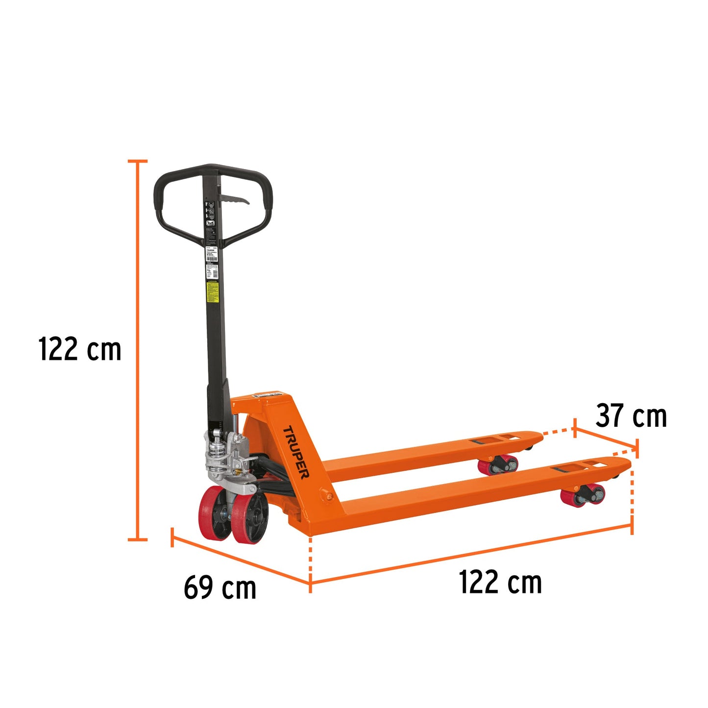 Patín traspaleta 2.5 ton con ruedas de poliuretano, Truper