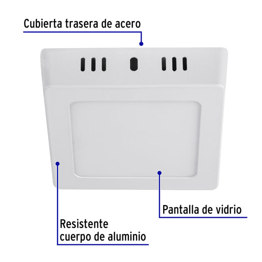 Luminario LED plafón 6W 6500K, cuadrado, blanco, VOLTECK
