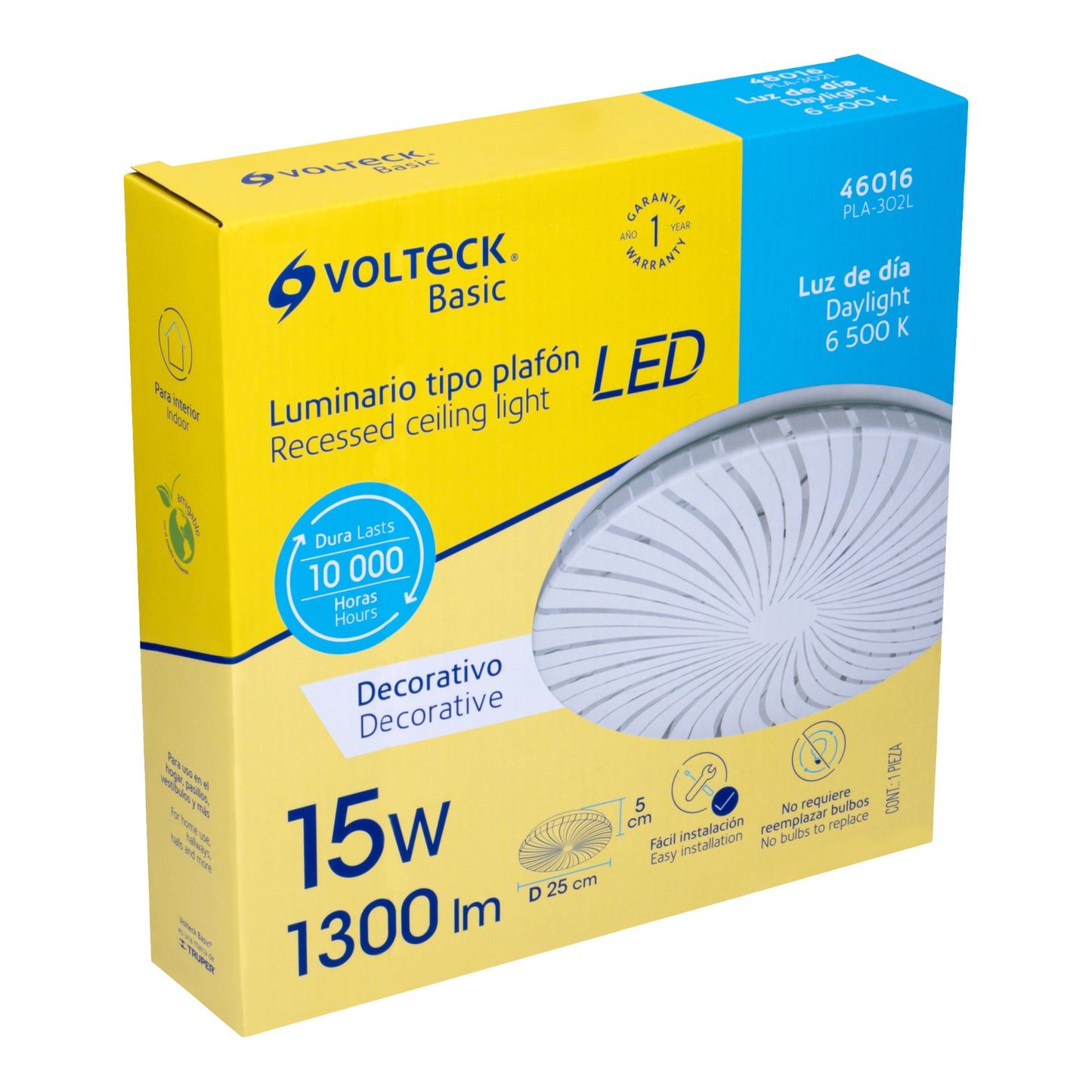 Luminario LED plafón decorativo 15W 6500K, espiral, BASIC