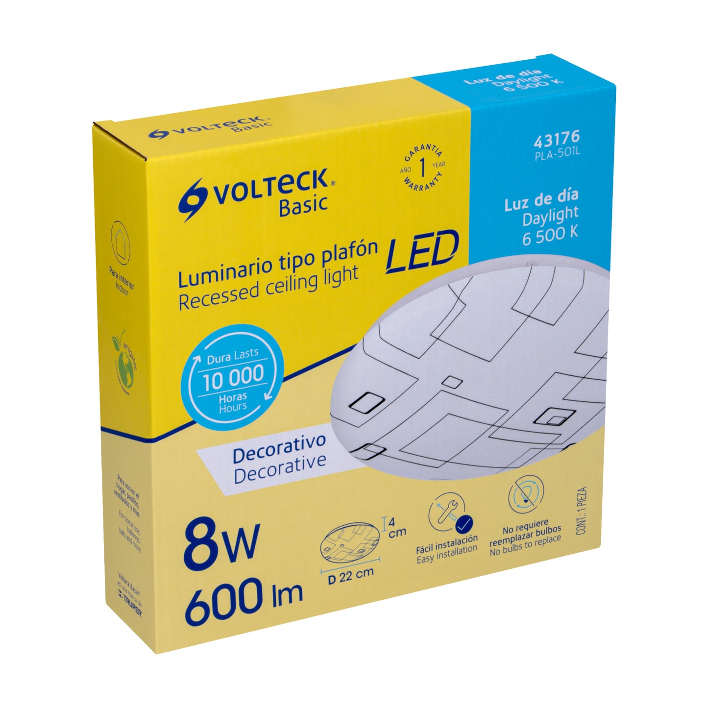 Luminario LED plafón decorativo 8W 6500K, cuadros, BASIC