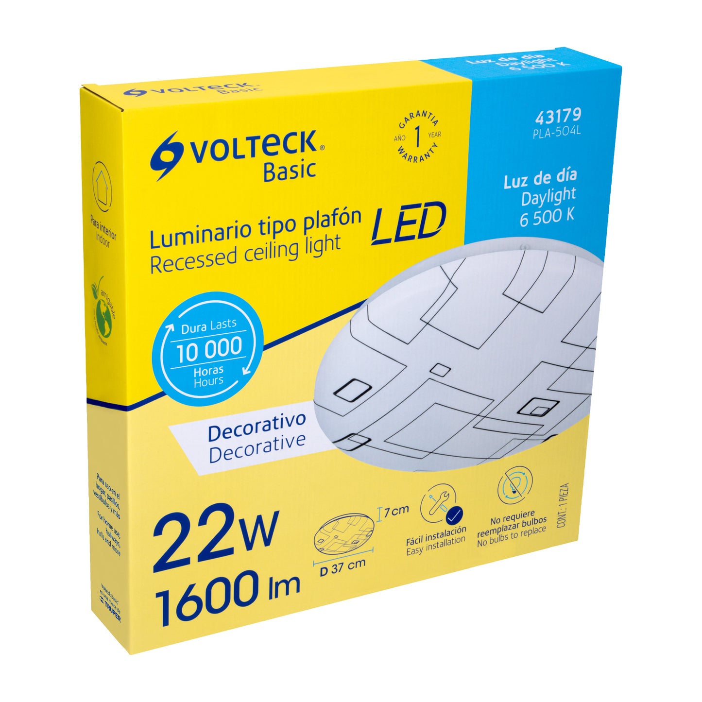 Luminario LED plafón decorativo 22W 6500K, cuadros, BASIC