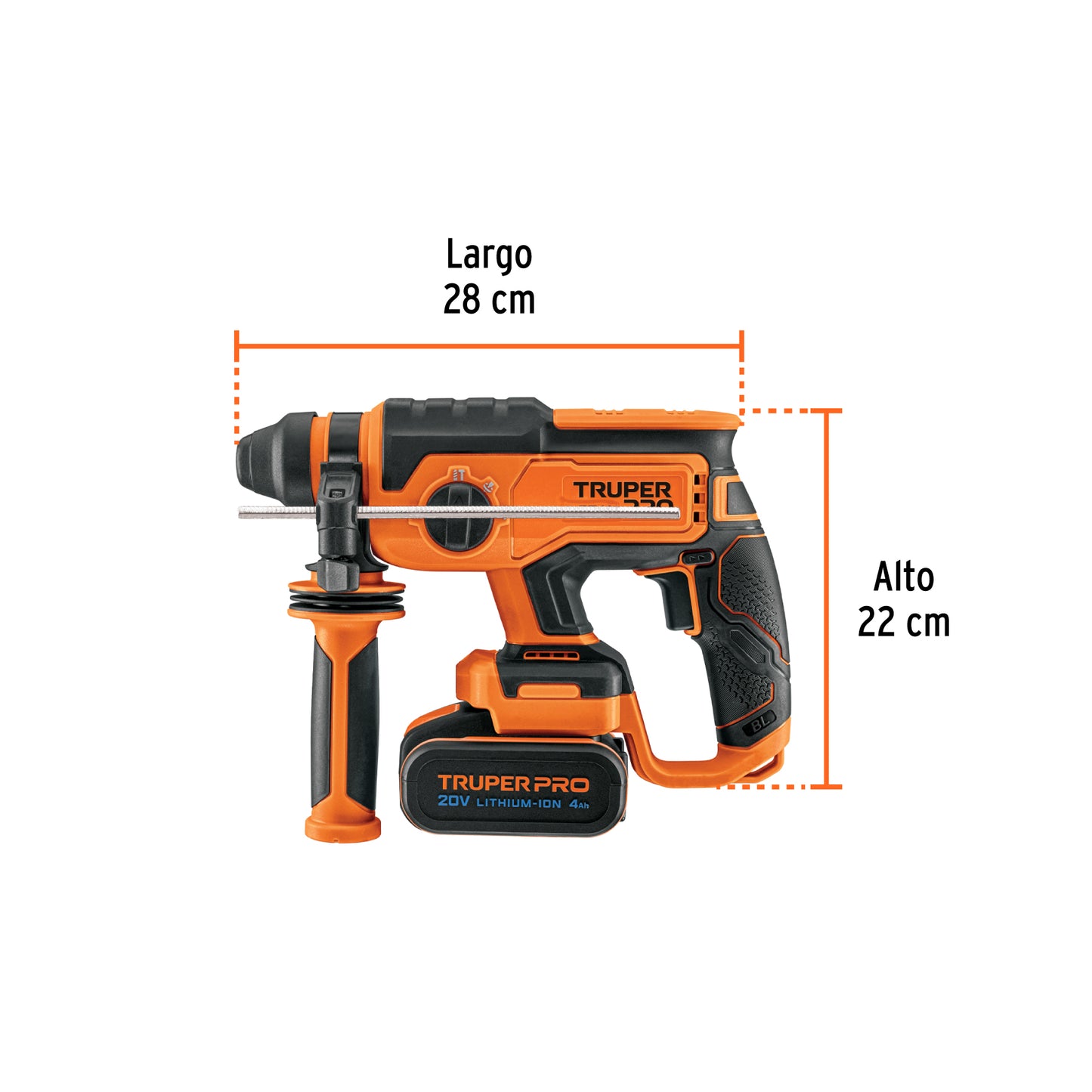 Rotomartillo SDS Plus 20V, 2 J, 1 batería 4Ah, TRUPER PRO