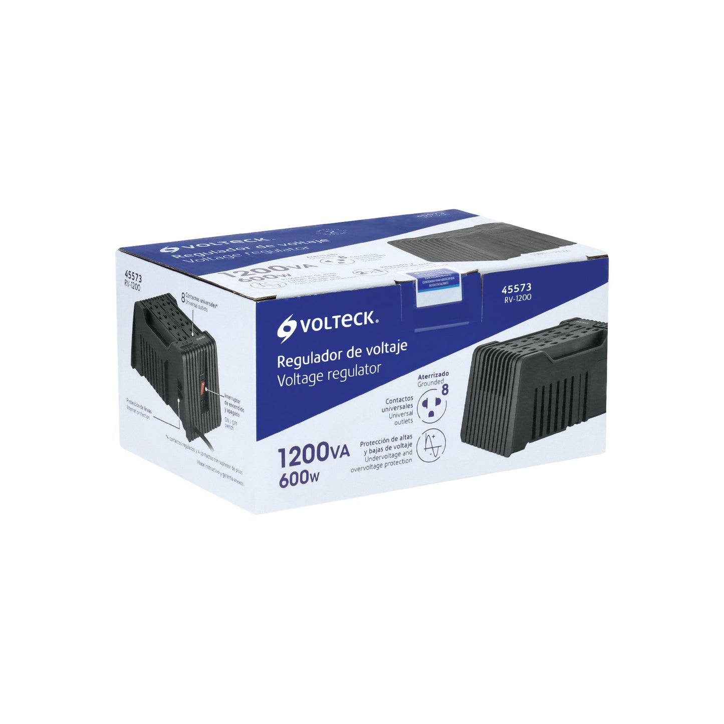 Regulador de voltaje de 1200 VA / 600 W 8 contactos, Volteck
