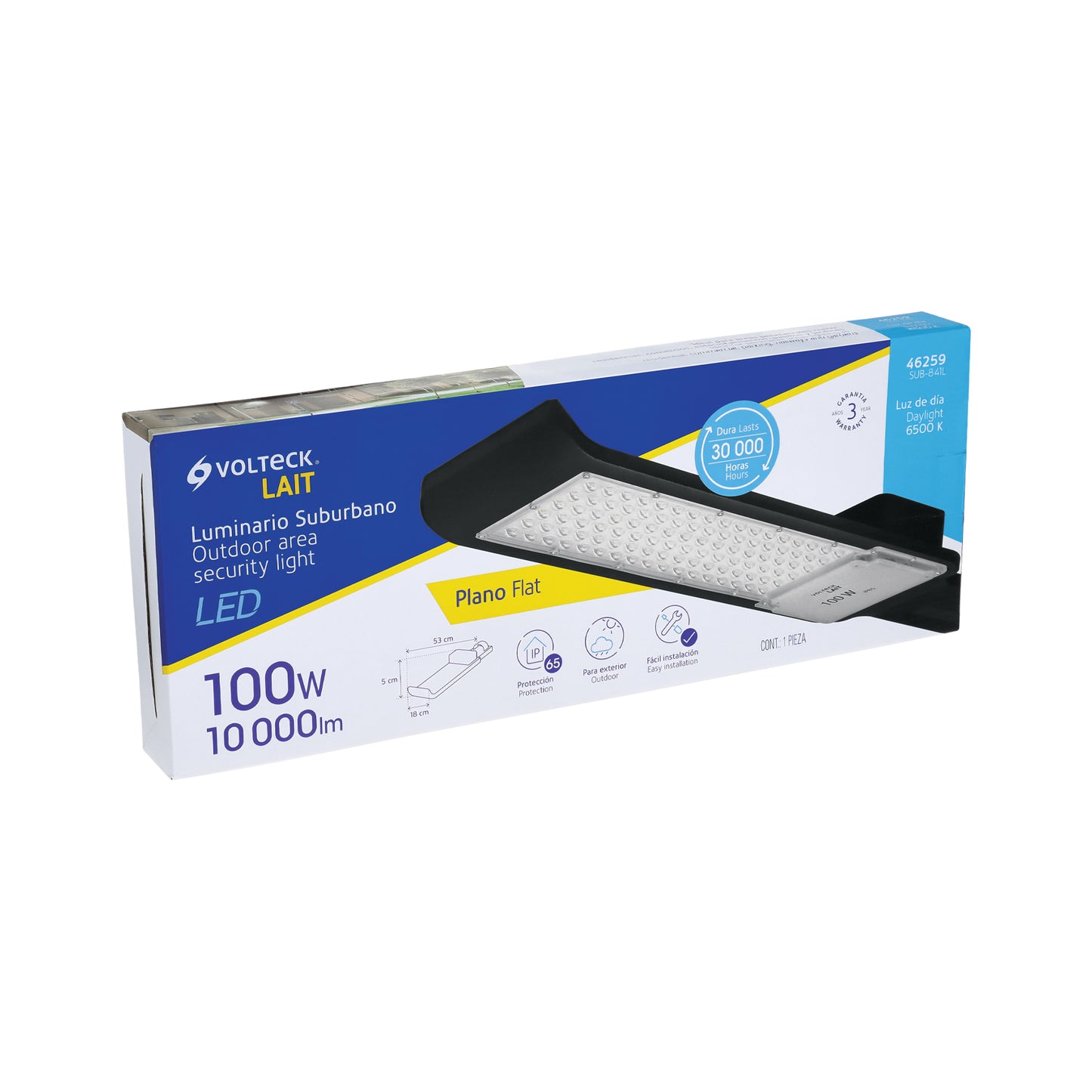 Luminaria suburbano plano de LED 100 W 10.000 lm alta intensidad