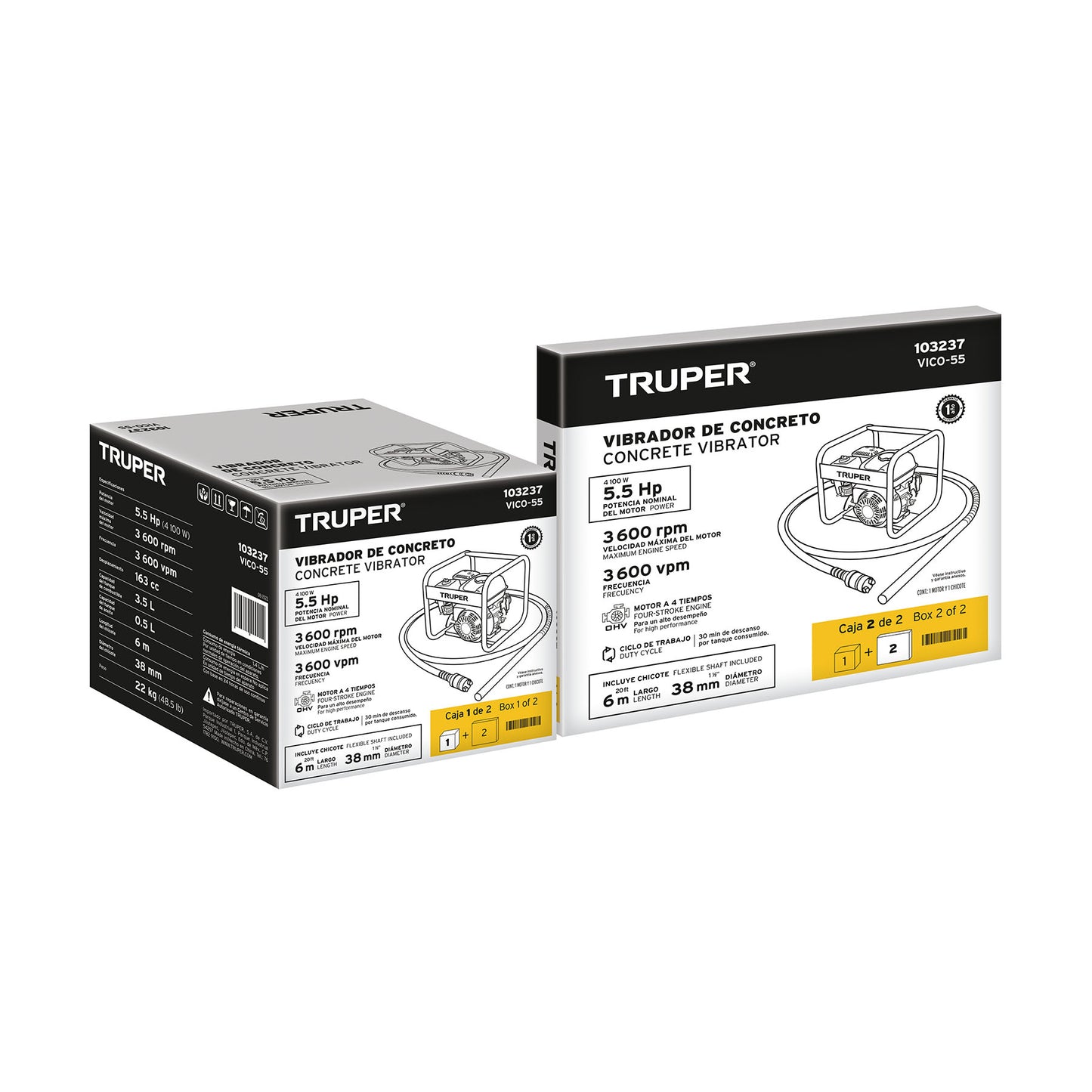 Vibrador para concreto con motor a gasolina, 5.5 HP, Truper