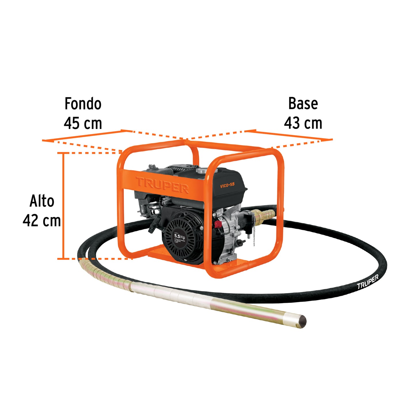 Vibrador para concreto con motor a gasolina, 5.5 HP, Truper